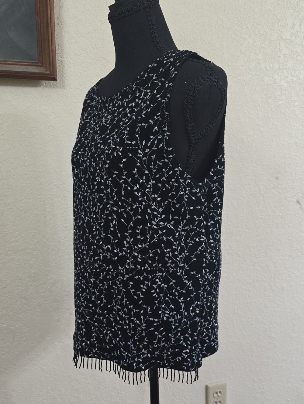 Ronni Nicole Black Tank Top with Black Beaded Motif